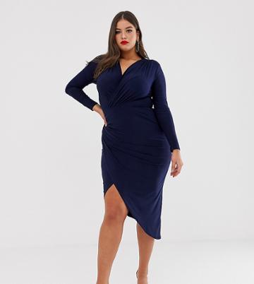 Club L London Plus Twist Waist Wrap Maxi Dress - Navy