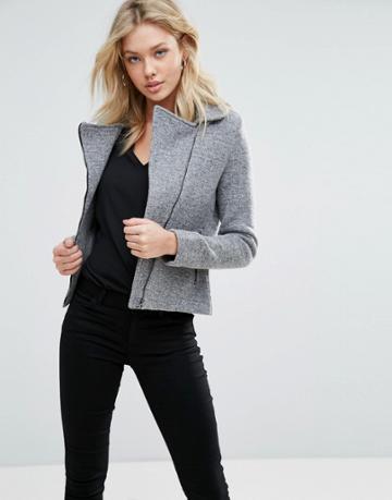 Zibi London Short Jacket With Asymmetric Zip - Gray