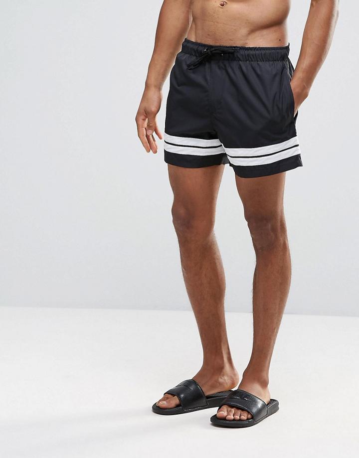 Bravesoul Two Stripe Short Length Swim Short - Black