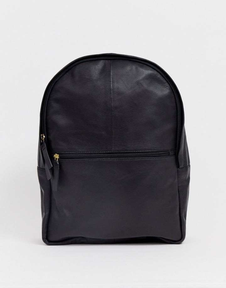 Asos Design Leather Backpack In Black - Black