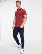 Asos Design Organic Cotton Blend Muscle Fit Jersey Polo In Burgundy-red