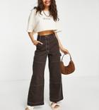 Topshop Petite High Waisted Workwear Straight Leg Cargo Pants In Chocolate-brown