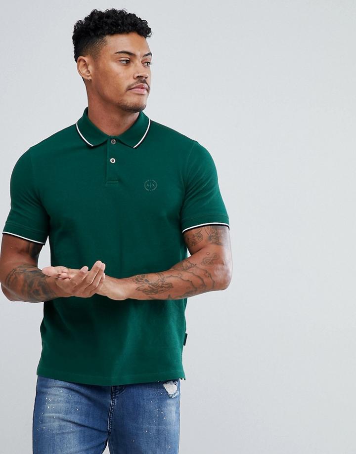 Armani Exchange Slim Fit Tipped Collar Logo Polo In Green - Green