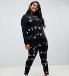 Asos Design Curve Two-piece Christmas Lights Print Glitter Leggings - Black