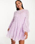 Asos Design Tiered Mini Dress In Fluffy Texture In Lilac-purple
