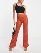 Saint Genies Satin Wide Leg Pants Set In Rust-orange