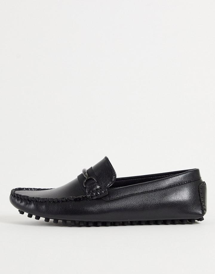 Truffle Collection Faux Leather Metal Trim Drivers In Black
