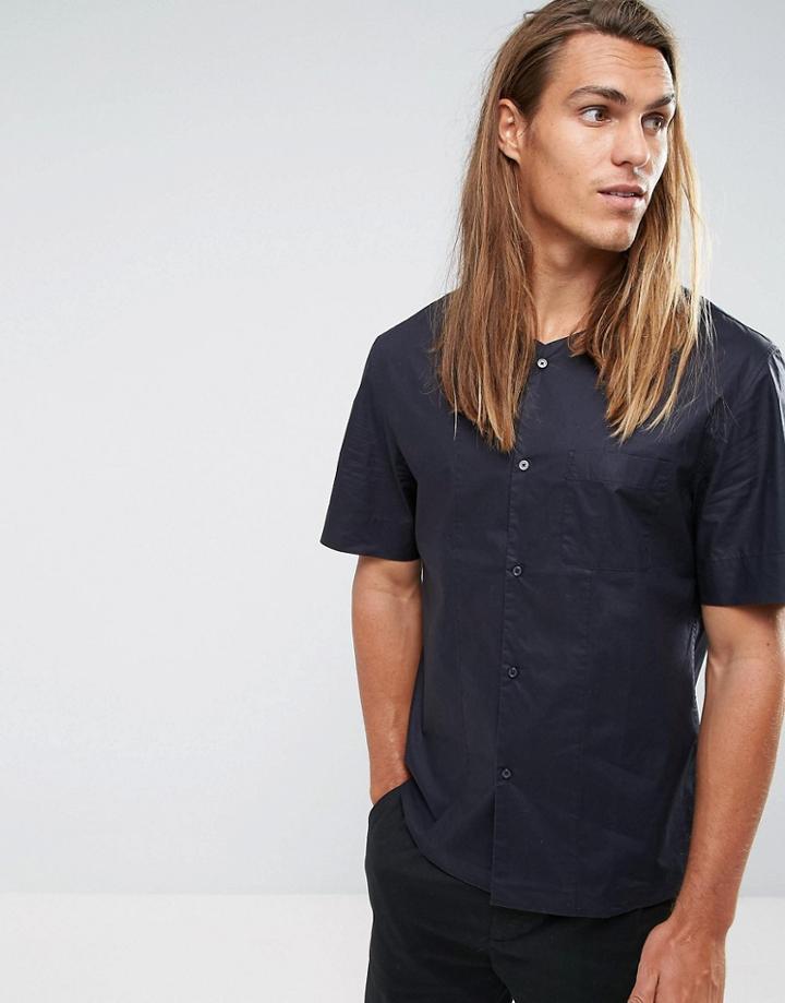 Kiomi Collarless Short Sleeve Shirt In Regular Fit - Navy