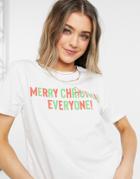 Asos Design Christmas T-shirt With Merry Slogan In White