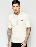 Fred Perry Laurel Wreath Knitted Polo Shirt With Tipping In White - Light Ecru