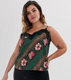 Outrageous Fortune Plus Lace Trim Cami Top In Scarf Print - Multi