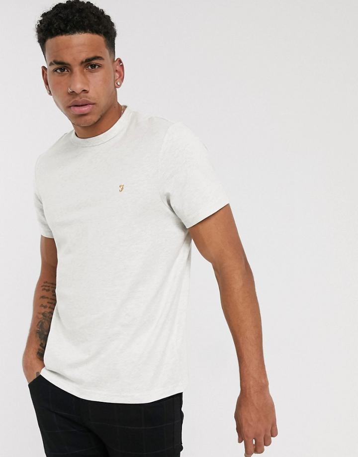 Farah Dennis Slim Fit Logo T-shirt In White Marl