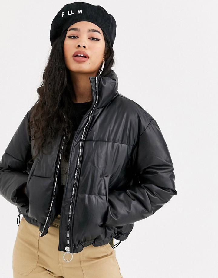 Bershka Cropped Puffer Jacket In Black