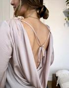 Asos Design Satin Top With Cowl Back And Flared Sleeve-pink