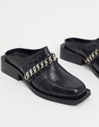 Asos Design Matched Premium Leather Chunky Chain Mules In Black Croc