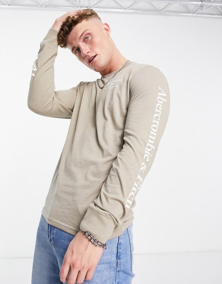 Abercombie & Fitch Long Sleeve Logo T-shirt In Brown