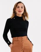 River Island Turtleneck Sweater With Shoulder Button Detail In Black
