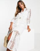 River Island Lace Shirt Midi Dress In White