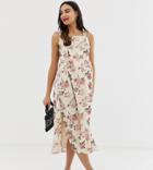 Wild Honey Maternity Tie Shoulder Maxi Dress With Shirring In Rose Floral-beige