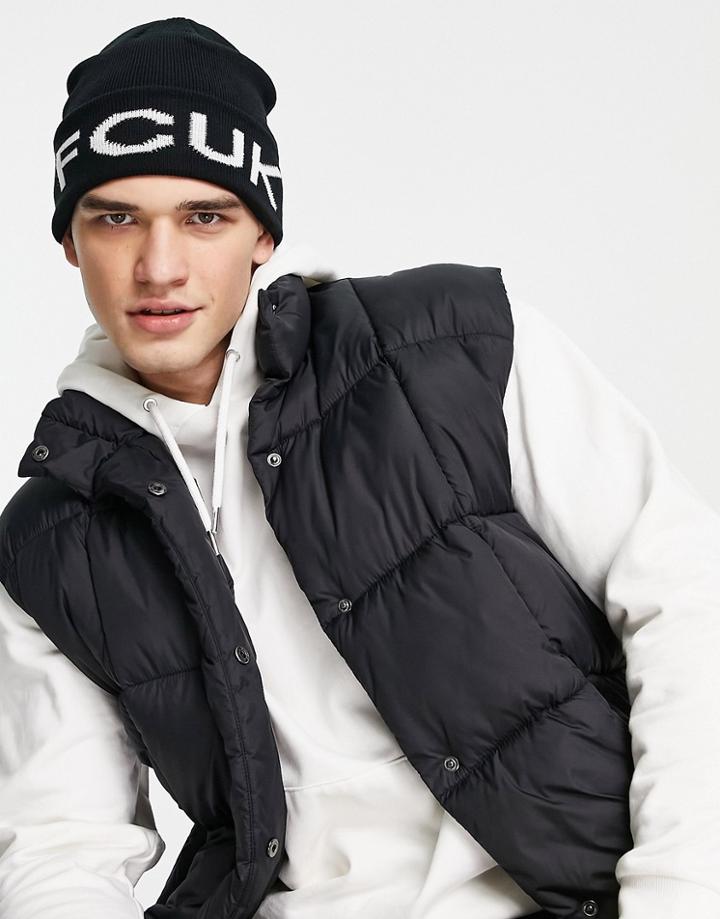 French Connection Fcuk Logo Beanie Hat In Black
