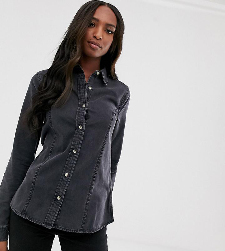Asos Design Tall Denim Fitted Western Shirt In Washed Black