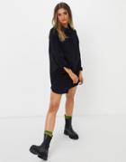 Asos Design Organic Cotton Mini Shirt Dress In Black