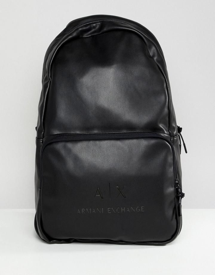 Armani Exchange Leather Look Logo Backpack In Black - Black