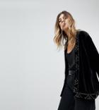 Sacred Hawk Beaded Velvet Jacket - Black