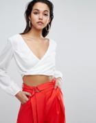 Parallel Lines Wrap Front Blouse With Ties - White