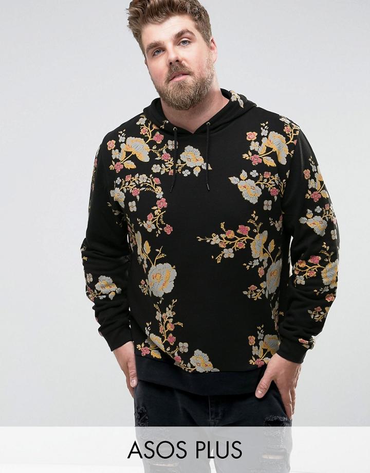 Asos Plus Hoodie With Japanese Floral Print - Black