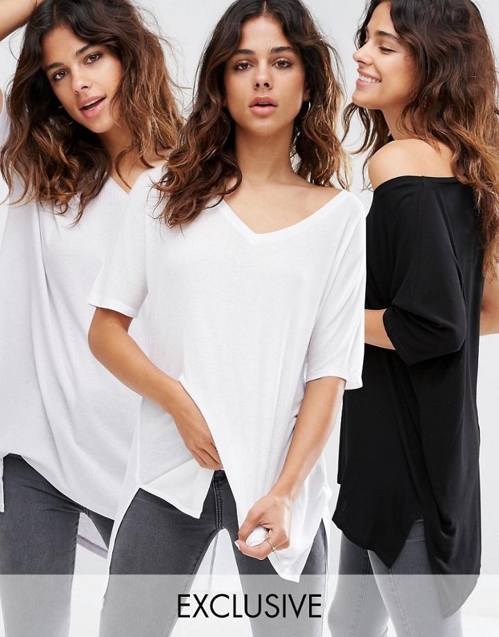 Asos V Neck Oversized Slouchy Rib 3 Pack - Black