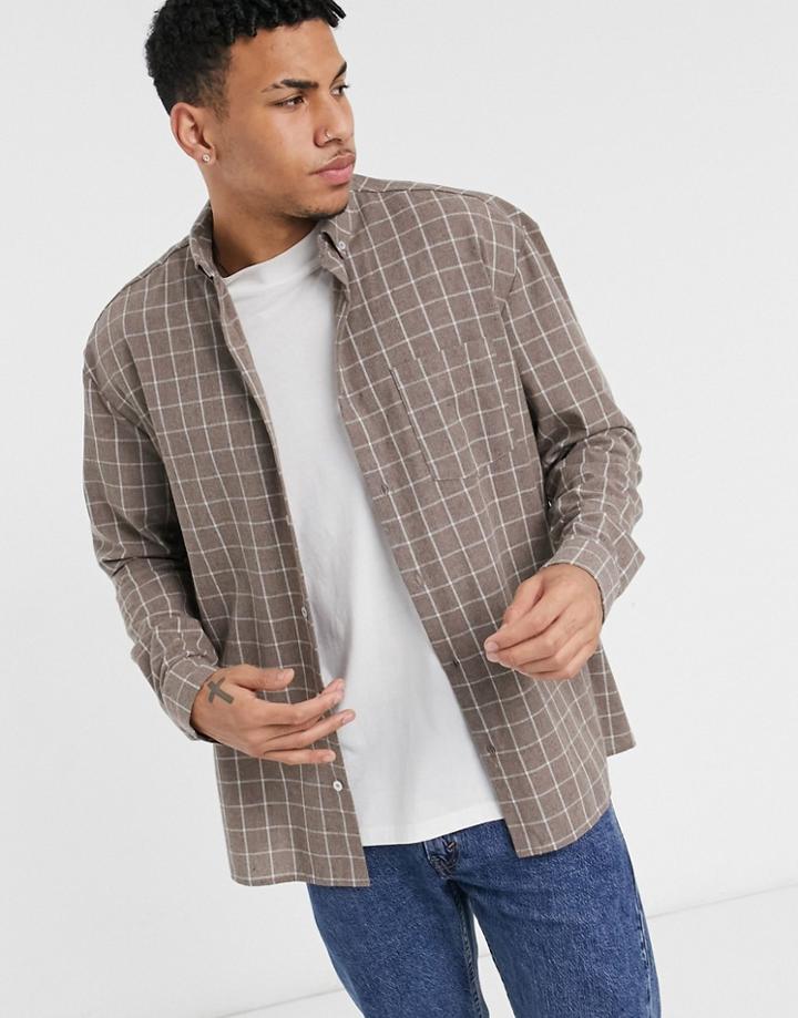Asos Design 90s Oversized Check Shirt In Beige Windowpane-neutral