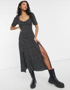 Asos Design Cupped Maxi Dress With Slits In Spot Print-multi