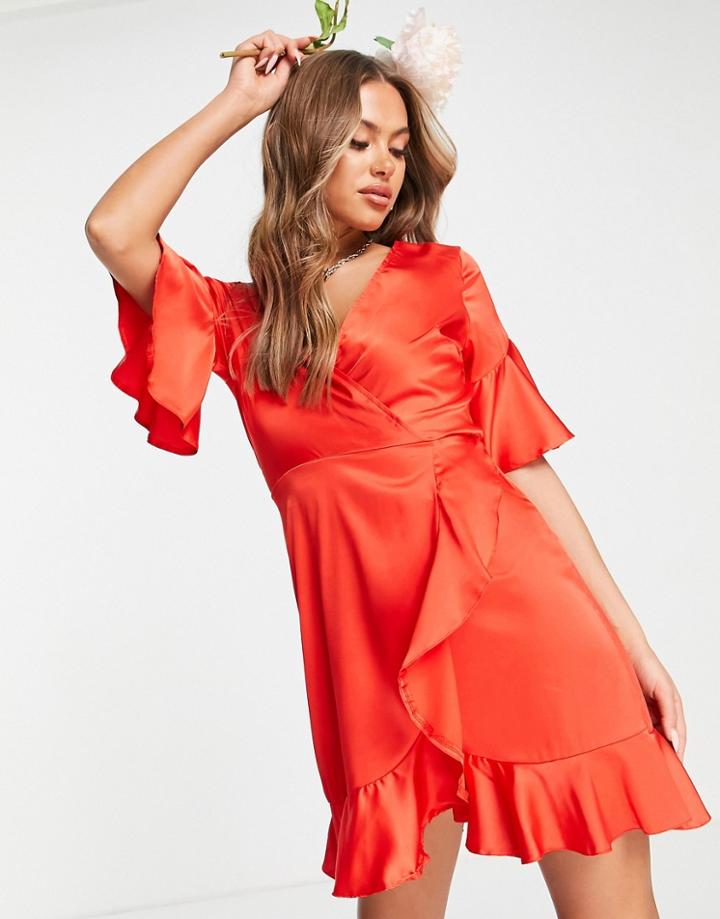 Ax Paris Wedding Guest Satin Ruffle Mini Dress In Red