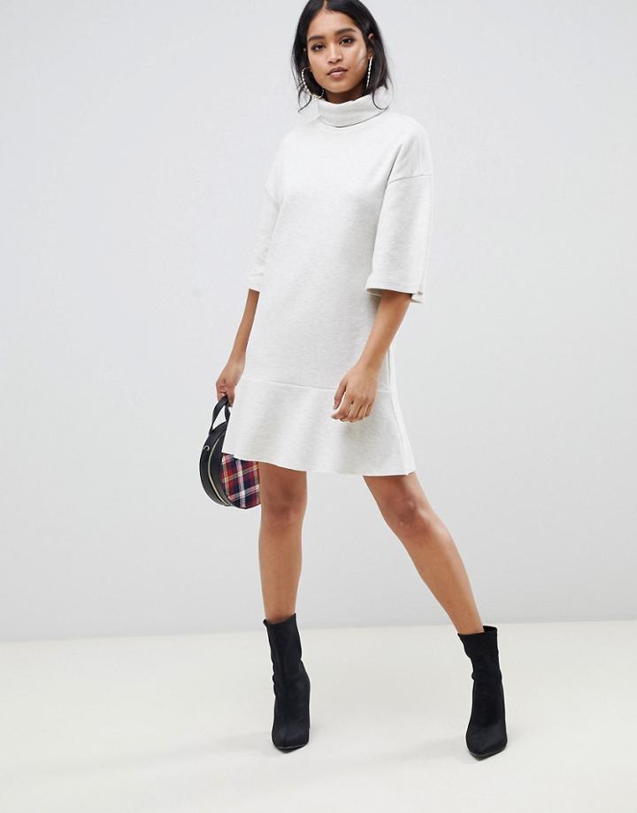 Asos Design Mini Sweat Dress With Roll Neck - Beige