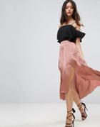 Asos Midi Satin Skirt With Splices And Seam Detail - Copper