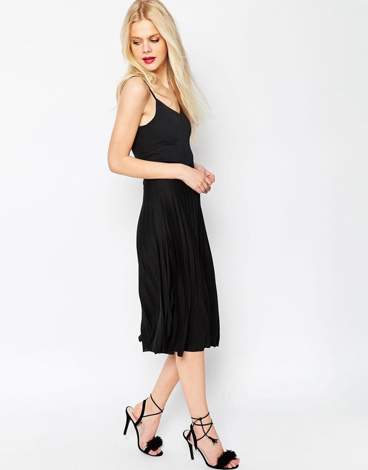 Asos Cami Pleated Midi Dress - Black