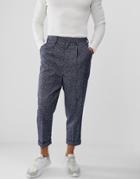 Asos Design Drop Crotch Tapered Smart Pants In Blue Herringbone With Turn Up - Navy