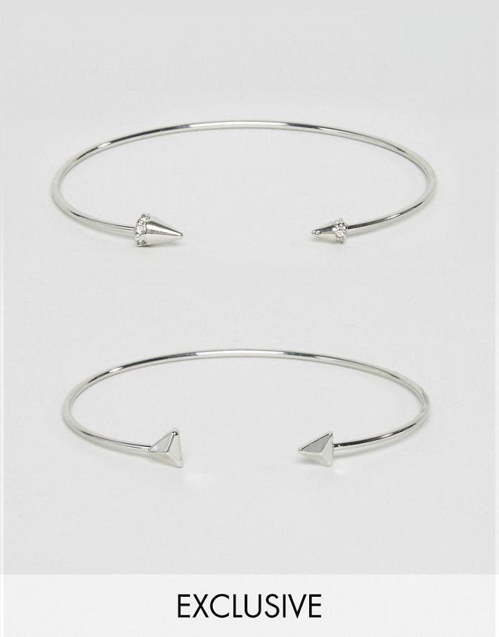 Designb London Silver Arrow Bangle Bracelets In 2 Pack Exclusive To Asos - Silver