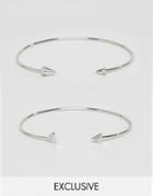 Designb London Silver Arrow Bangle Bracelets In 2 Pack Exclusive To Asos - Silver