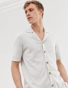 Asos Design Knitted Button Through Revere Polo In Off White - White