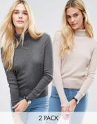 Asos Sweater With High Neck In Rib In Recycled Yarn 2 Pack - Multi