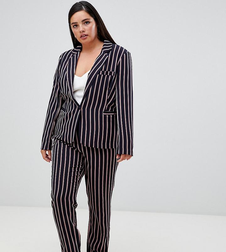 Unique 21 Hero Strriped Ankle Grazer Tailored Pants - Navy