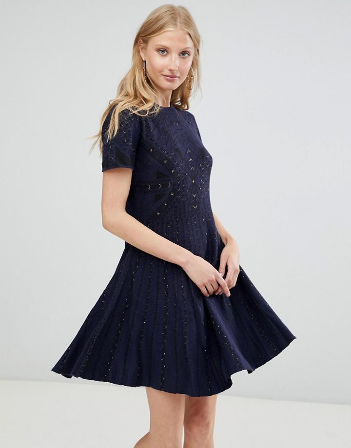 Deby Debo Alina Knit Skater Dress - Navy