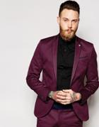 Noose & Monkey Suit Jacket With Contrast Piping In Skinny Fit - Wine