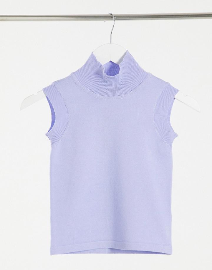 Heartbreak Knitted High Neck Crop Top Co-ord In Cornflower Blue-blues