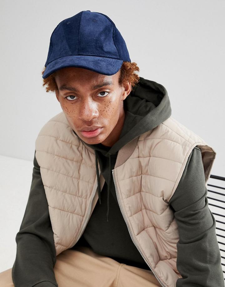 Pull & Bear Cord Cap In Navy - Navy