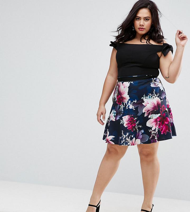 Coast Plus Dayna Floral Printed Skirt With Peplum Hem - Black
