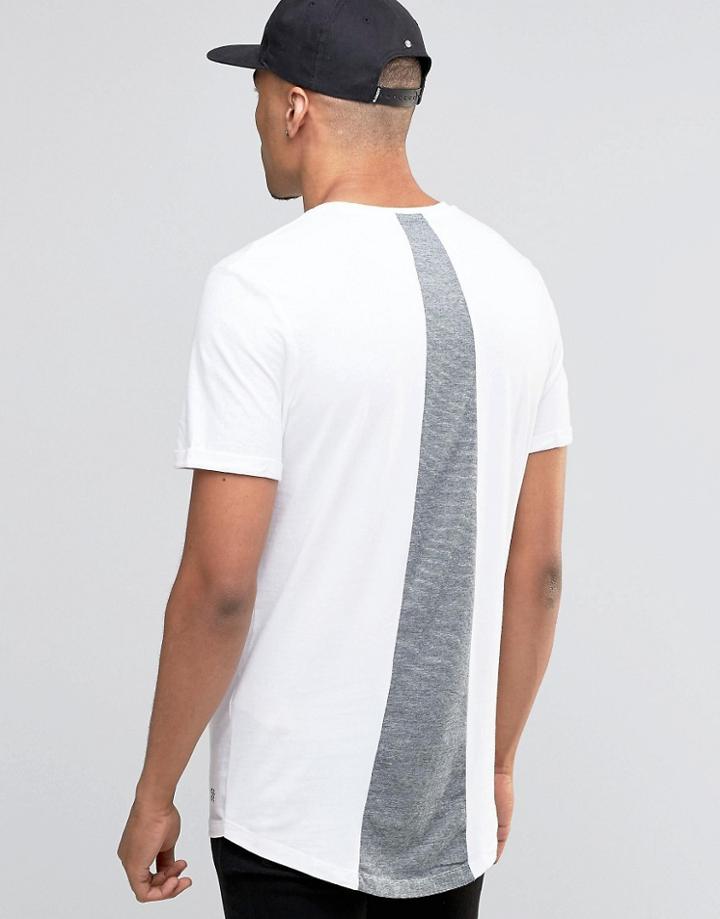 Jack & Jones Longline Curved Hem T-shirt With Back Panel Inlay - White