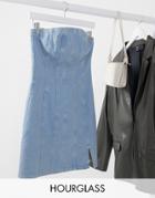 Asos Design Hourglass Denim Seamed Mini Dress In Lightwash-blue